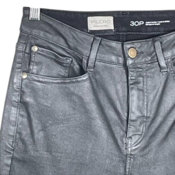 Pilcro Yaya Coated Crop Flare Jeans Black Size 30P Anthropologie EUC - Picture 7 of 16